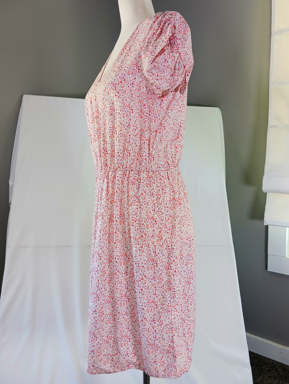 BANANA REPUBLIC Pink Floral Sundress Cotton Puff Sleeve Print Cottagecore Size M - Picture 8 of 12